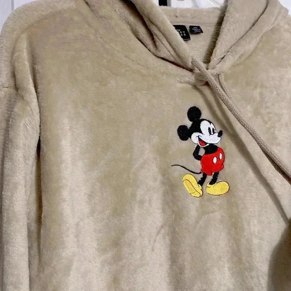 Disney Mickey Mouse tan soft fuzzy hoodie top shirt size Medium - Picture 3 of 11